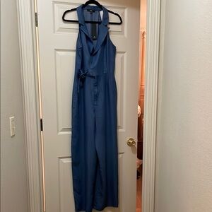 Lulu's Navy Blue Halter Jumpsuit with Tie Detail